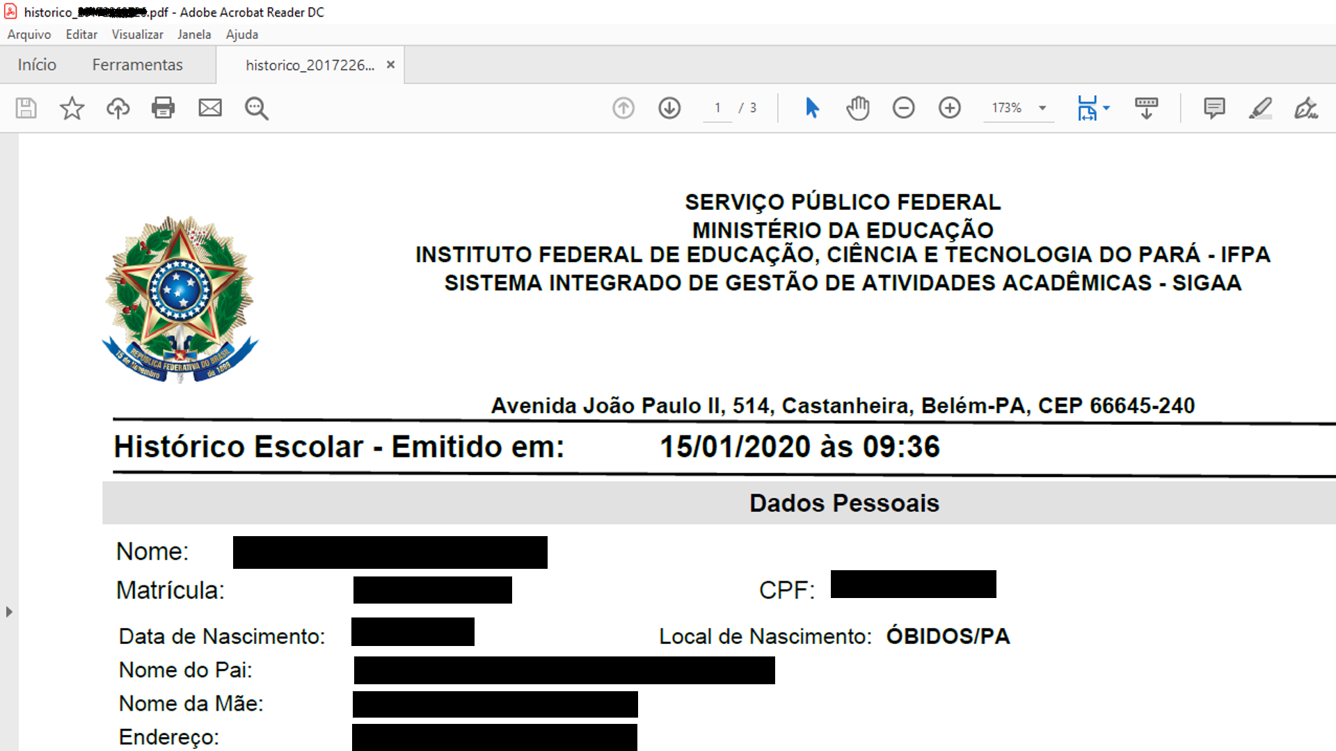 Arquivo PDF gerado pela operação 'Consultar Histórico'
